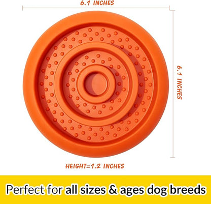 Slow Feeder Lick Mat for Dogs - Keep Them Busy - Natural Rubber Dog Frozen Treat Toys - Durable Interactive Enrichment Toys - Licking Dish for Dog De-Stressing, Orange