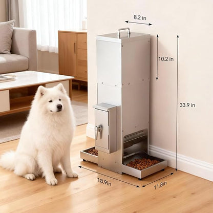 35L Automatic Dog Feeder for Two Large Dog or Cat Stainless Steel Pet Feeder with Timer,Feeding Schedule, Wall-Mountable, 2 Extra-Large Tray for Large Pet