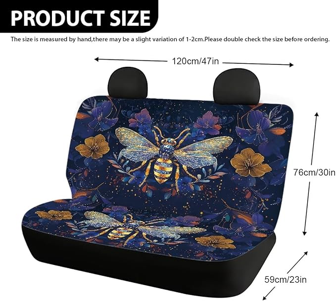 AFPANQZ Bee Car Rear Seat Covers Set Universal Fabric Cloth Car Seat Cover Automatic Backseat Protector Fit SUV Truck Van Dog Back Seats Protection Dust-Proof Washable
