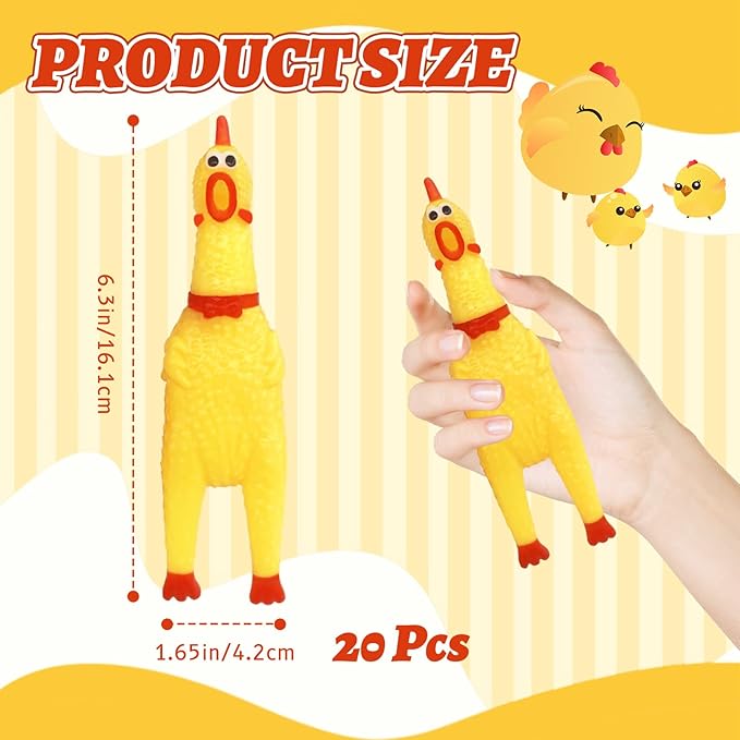 20 Pcs Rubber Chicken,Screaming Chicken,Squeeze Chicken,Yellow Rubber Squawking Dog Toys,Prank Novelty Noise Toy