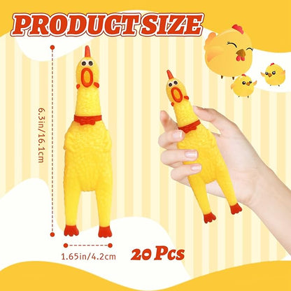 20 Pcs Rubber Chicken,Screaming Chicken,Squeeze Chicken,Yellow Rubber Squawking Dog Toys,Prank Novelty Noise Toy