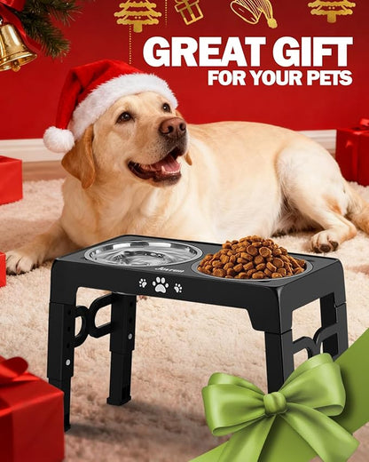 Elevated Dog Bowls for Medium Large Size Dogs, Non-Slip Dog Feeder with 1*Stainless Steel Dishes & 1*Slow Feeder Bowl, 5 Heights Adjustable Raised Bowls to 3.15″-8.66″-9.84″-11.02″-12.2″