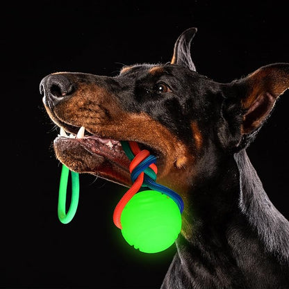 2 Pcs Dog Training Ball on Rope Glow in The Dark Ball 2.36 Inch Toys with 12 Inch Rope for Small Large Medium Dogs Glowing Interactive Pull Reward Fetch Exercise Toy