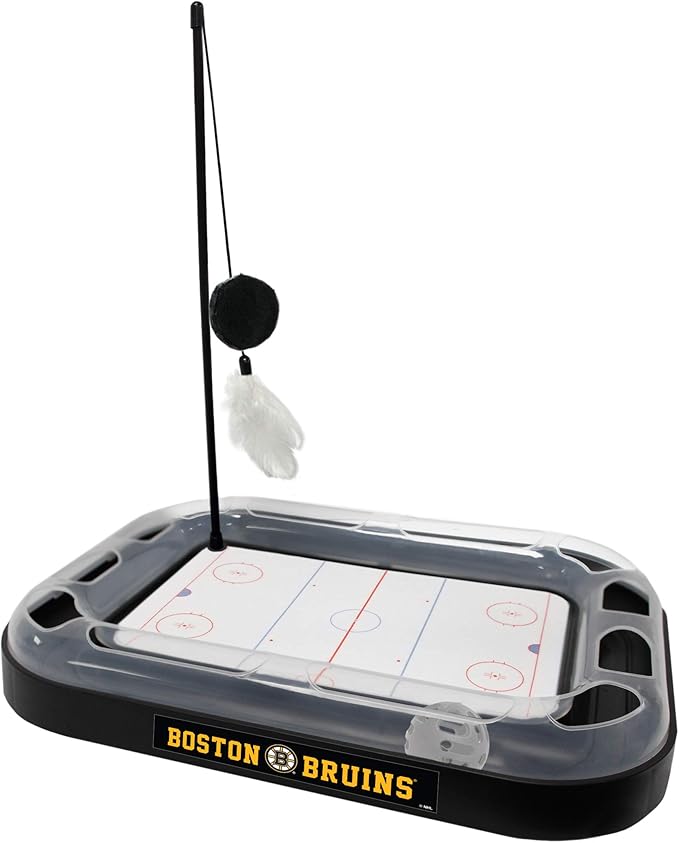 Pets First NHL Boston Bruins Hockey Field Scratching Pad with Interactive Cat Ball Bell Toy Set