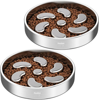 Slow Feeder Dog Bowl-3Cups for Large Breeds, Double Wall Food-Grade Stainless Steel, Heavy Duty with Non-Slip Rubber Base, Puzzle Maze Bowl to Slow Down Eating [2Pack]