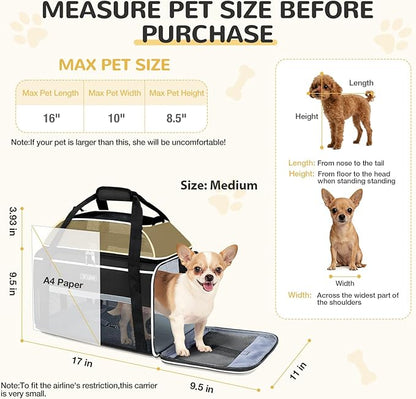 Lekereise Top-Expandable Pet Carrier 17x11x9.5 Inch Alaska Hawaiian Airline Approved Soft Sided Underseat to 12lbs Travel Carriers for Small Cats and Dogs with Locking Safety Zippers Anti-Scratch Mesh