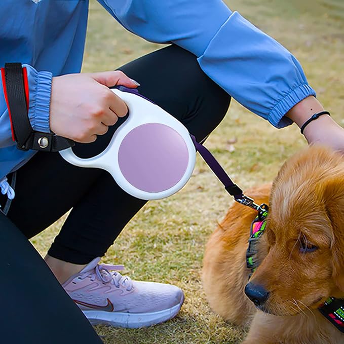 Lavender Purple Retractable Dog Leash 10 ft for Small and Medium Dogs and Cats, One Button Brake, Pause, Lock by LFCXHTY