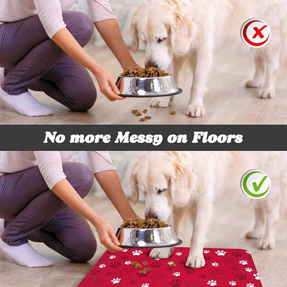 Dog Food Mat, Absorbent Water Bowl Mats Cat Pet Feeding Placemats Red 24 * 32 inch