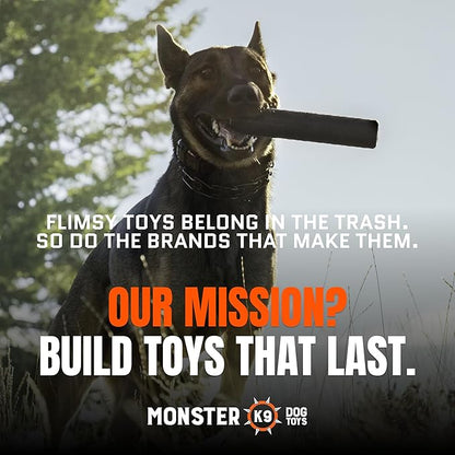 Monster K9 Virtually Indestructible Stick Dog Toy - Lifetime Replacement - Durable for Aggressive Chewers - Safe Non-Toxic Natural Rubber - Chew Tug Fetch - Tough Heavy Duty -, USA Made, 9" x 2"