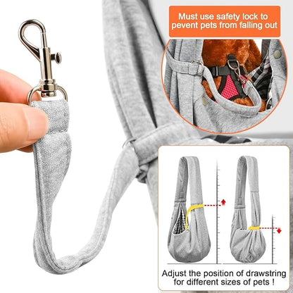 Tomkas Small Dog Cat Sling Carrier Puppy Purse Travel Wrap Soft Crossbody Pet Bag (Grey, M - Zip Pocket & Classic Strap)