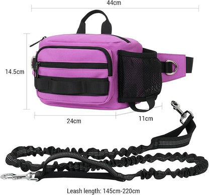 Hands Free Dog Leash with Waist Bag, Retractable Bungee Leash Portable with Dual Handles + Multifunctional Zipper Pouch for Dog Training Walking Running Cycling