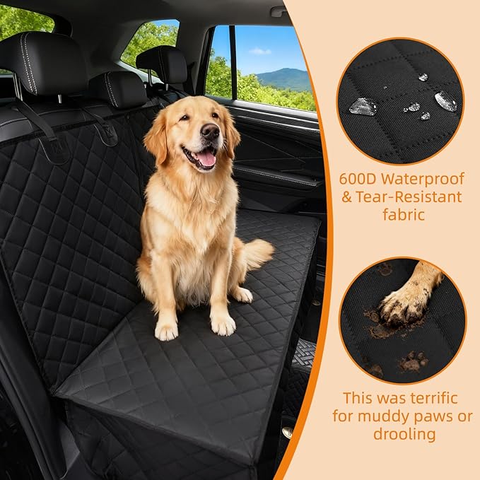 Dog Car Seat Cover for Back Seat - Waterproof Pet Seat Protector with Non-Slip Backing, Universal Fit for Most Cars, SUVs, and Trucks (Black-1,Standard（49" W x 54" L）)