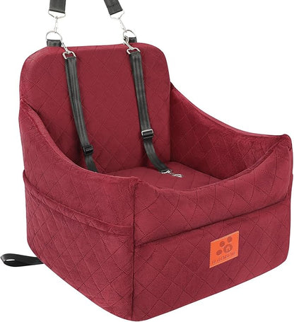 GL GLENSLAVE Dog Car Seat for Small/Medium Dogs, Dog Booster Car Seats with Thick Cushion for Dogs Under 35lbs, Detachable Washable Pet Carseat with Storage Pockets, 2 Safety Belts(Red)