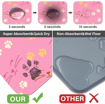 Patterned Cat & Dog Bowl Mat for Food and Water, 12"×20" Quick Dry Absorbent Pet Feeding Mat, Eco-Friendly Dog Placemat