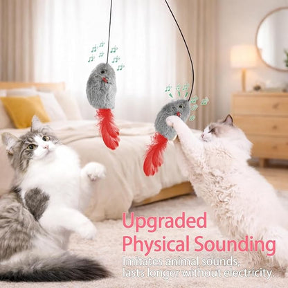 Interactive Hanging Mouse Cat Toys, 3 Pack Plush Mouse Cat Toy with Feather & Catnip, Movement-Activated Physical Sound, Adjustable Door Frame Self Play Toy for Indoor Cats