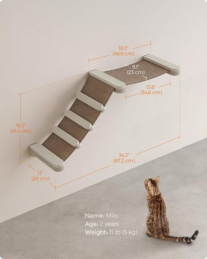 Feandrea Clickat Collection - No.002 Cat Climbing Hammock, Extremely Quick Assembly, Unlimited Expandability, Replaceable Washable Fabric, Wall-Mounted Cat Hammock Bed with Stairs