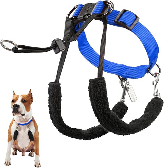 Sporn Original Dog Halter, No Pull Dog Harness, Durable Nylon Collar with Padded Restraint Sleeves for Medium Breeds, No Choke Design, Adjustable Fit, Easy On/Off, Blue, Medium