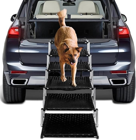 Extra Wide Stairs for Car - Foldable Dog Ramps for Large Dogs With Non-Slip Surface, Portable Steps for Cars, SUV, Truck, Support Up to 250 Lbs