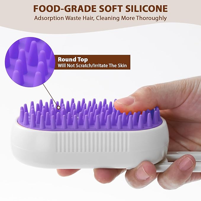 4 in 1 Cat Steam Brush, Rechargeable Steam Brush for Cats and Dogs, Anti-Static Cat Spray Brushes, Massage, Cleaning, Shedding & Combing All In One! Purple