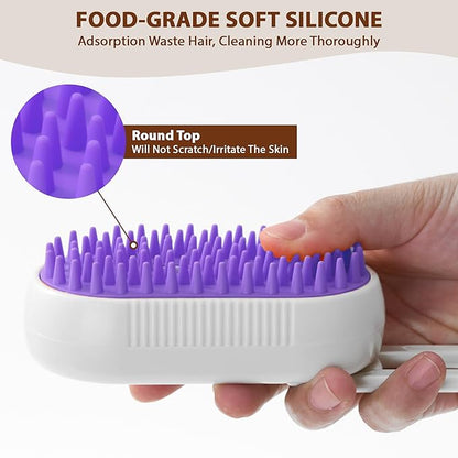 4 in 1 Cat Steam Brush, Rechargeable Steam Brush for Cats and Dogs, Anti-Static Cat Spray Brushes, Massage, Cleaning, Shedding & Combing All In One! Purple
