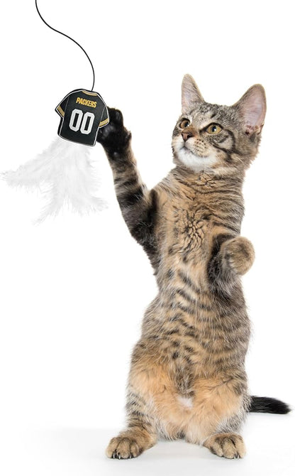 NFL Green Bay Packers Team Jersey Wand with CAT NIP, Cat Toy Jersey Shaped Plush Teaser Toy for Cats & Kittens - Interactive Pet Toy for Play & Exercise