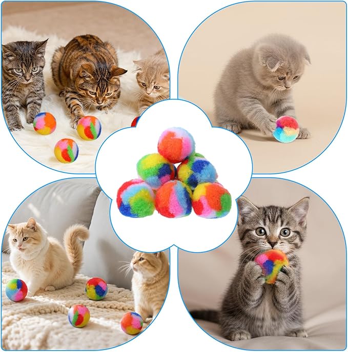 40 Pcs Soft Plush Cat Ball 1.7Inch Rainbow Pom Pom Cat Toy Balls Fuzzy Kitty Chase Yarn Puffs for Pet Interactive Playing Exercising Training Assorted Color Lightweight