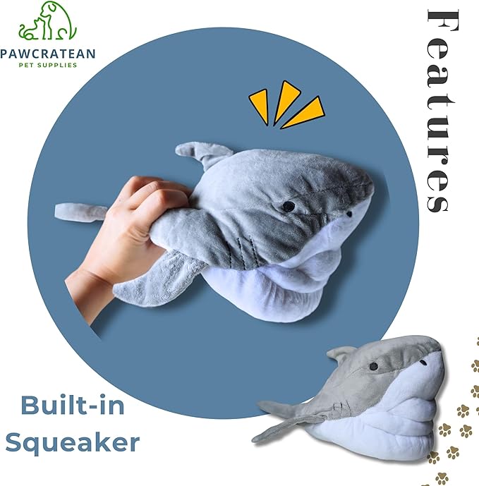 7" Squeaky Plush Toy for Puppies Small Dogs Self Etertainment Washable Soft Made [PET ONLY] (Grey Shark)