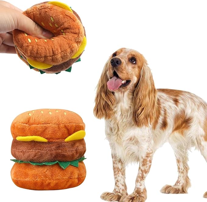 Plush Dog Toy, Squeaky Hamburger Shape, Soft Chewing Toy for Dogs and Cats, Bite Resistant Pet Supplies