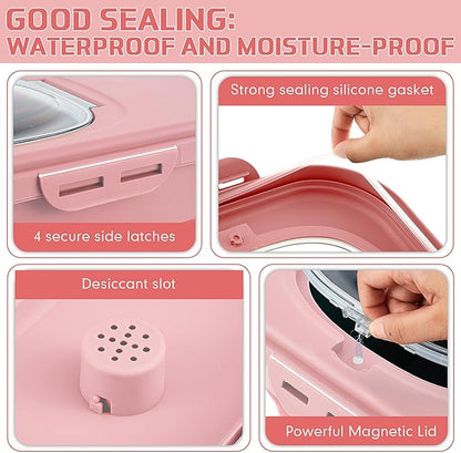 Juexica Collapsible Cat Litter Storage Bin Container with Rolling Casters, 20 Lbs Portable Cat Litter Storage Container with Airtight Lids, Shovel, Kitchen Cereal Rice Leakproof Sealable(Red)