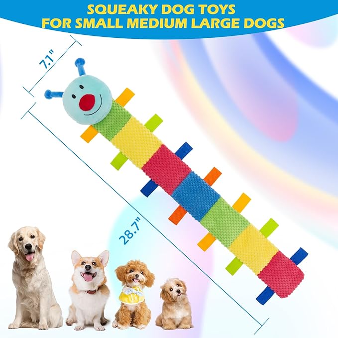 PAWCHIE Dog Toys for Large Dog, Tug of War Dog Toy with 7 Squeakers to Keep Them Busy, Squeaky Dog Toys No Stuffing Plush Toy for Dogs, Chew Toys with Crinkle Paper for Teething & Chewing
