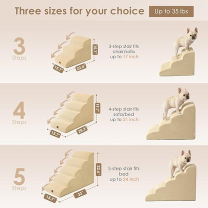 EHEYCIGA Curved Dog Stairs Ramp for Small Dogs 15.7" H, 3-Step Dog Steps for Couch Sofa and Chair, Pet Stairs for Cats, Non-Slip Balanced Pet Steps Indoor, Graige