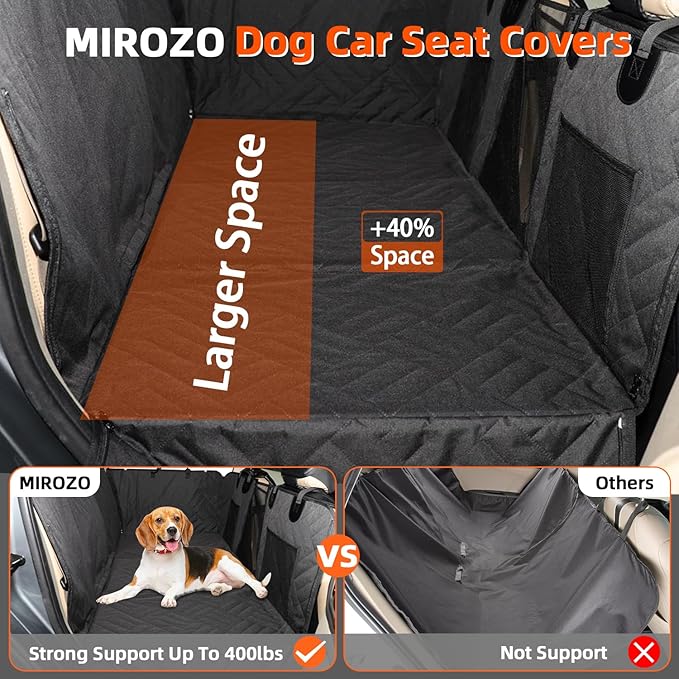 MIROZO Dog Seat Cover for Back Seat, 600D Heavy Duty Back Seat Extender for Dogs,Waterproof Pet Seat Protector with 3-Fold Bottom, Large Space Travel Bed Extender for Mid-Size SUV & Small Truck