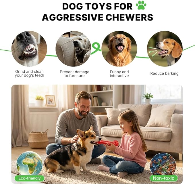 Red Bone Dog Chew Toy with Treat Dispenser - Indestructible Dog Toys for Aggressive Chewers, Dog Bone Toy for Boredom Relief