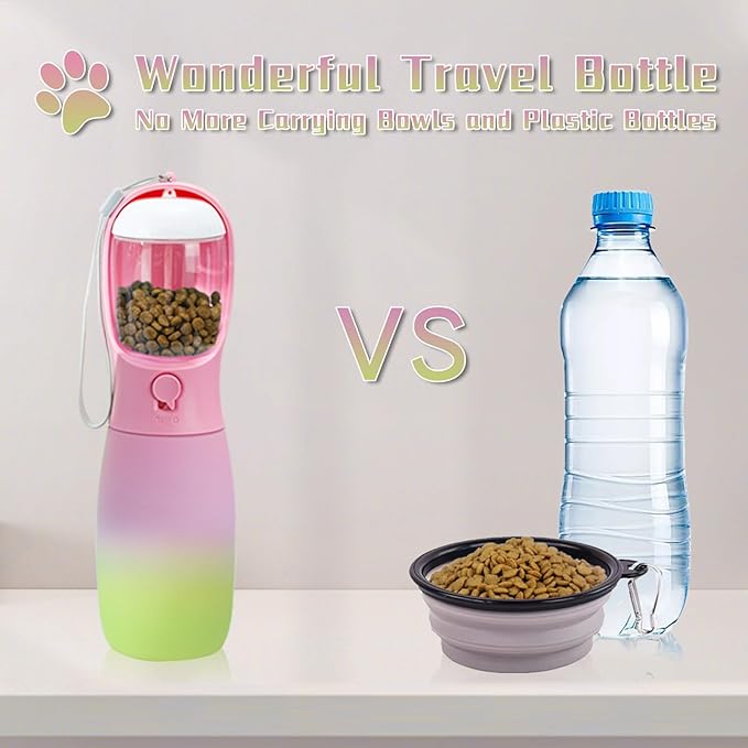 Dog Water Bottle Portable, 19Oz Large Capacity Dog Water Dispenser, Food Grade Pet Accessories for Small Dogs Large Breed, Travel Pet Water Bowl for Outdoor, Dog Birthday Gifts (Pink&Green)