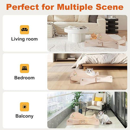 Extra Large 3-in-1 Cat Scratcher Bed with Toy Balls: Natural Sisal Scratching Pad, Cat Indoor Scratching Bed for Large Cats Non-Tip Wood Base Multi-Cat Scratching Board & Scratching Couch Fish Design