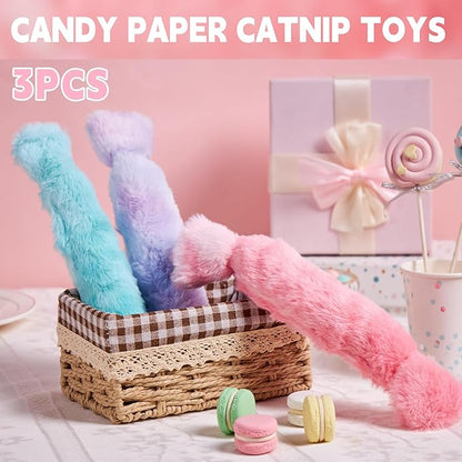 Cat Kicker Toy 3Pcs, Candy Shape Catnip Toys for Cats, Catnip Toys with Crinkle Paper. Indoor Kitten Toy Kicker Pillows.