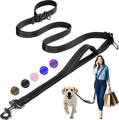 Kazazoo Hands-Free Dog Leash with Adjustable Length 5.5-8.5FT + Dual Padded Handles Reflective Safety for Walking, Jogging & Training | Suitable for Medium to Large Dogs & Puppies M Size Black