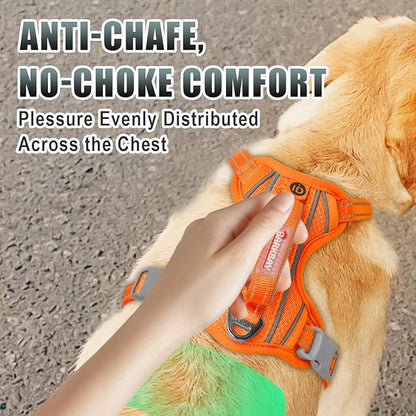 BARKBAY No Pull Dog Harness Large Reflective Dog Harness with Front Clip and Easy Control Handle for Walking Training Running with ID tag Pocket(Orange,M)