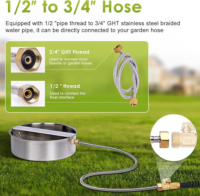 Automatic Dog Water Bowl Dispenser Large Breed Outdoor Pet Water Fountain Pet Waterer with Float Valve 6.5L Heavy-Duty Stainless Steel Auto Waterer for Large Dogs Cats Puppy Chicken Goat