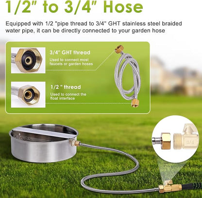 Automatic Dog Water Bowl Dispenser Large Breed Outdoor Pet Water Fountain Pet Waterer with Float Valve 6.5L Heavy-Duty Stainless Steel Auto Waterer for Large Dogs Cats Puppy Chicken Goat