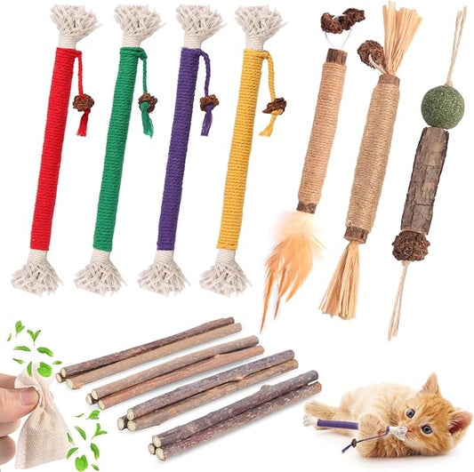 Kyouki Cat Toys Cat Chew Toys, Silvervine Sticks Catnip Rope Toys for Cats Teeth Cleaning, Kitten Dental Care, Kitty for Indoor Cats Increase Appetite,Enhances Oral & Dental Health (20 Pack)