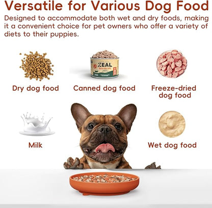 Silicone Slow Feeder Dog Bowl – Orange Bone Pattern | Food-Grade Non-Slip Dog Dish for Anti-Bloat, Fast Eating Prevention, 7.5” x 1.5”, Dishwasher Safe