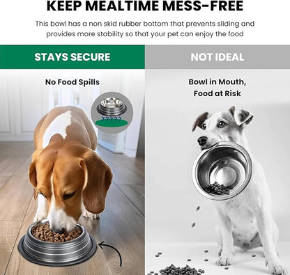 Iconic Pet 3 Cup/24 Oz Elegant Stainless Steel Color Splash Food/Water Bowl with Non Skid, Noise Free, Removable Rubber Ring - Dog/ Cat Feeding Bowl In color shade, Dishwasher Safe - Black, 2 Bowls