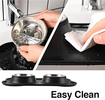 Dog Bowls 2 Stainless Steel Bowl for Pet Water and Food Feeder with Non Spill Skid Resistant Silicone Mat for Pets Puppy Small Medium Cats Dogs