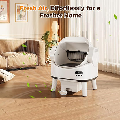 Self Cleaning Cat Litter Box, Open-Top Automatic Robot Litter Box for Multiple Cats with App Control, Safety Sensors Protection, Includes Liners, Digital Screen, Washable Sifter &Cat Pedal