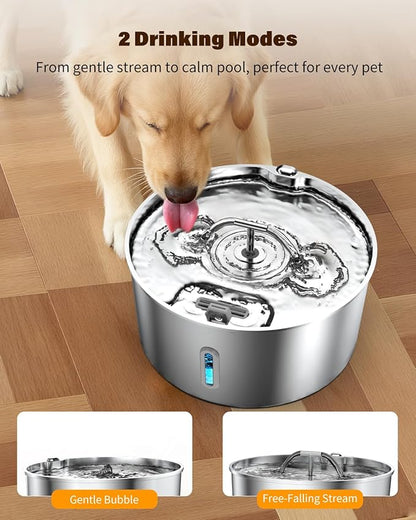 Dog Water Fountain for Large Dogs, 7L/236oz Stainless Steel Dog Fountain Water Bowl Dispenser, Automatic Cat Water Fountain with Ultra Quiet Pump, Large Drinking Area