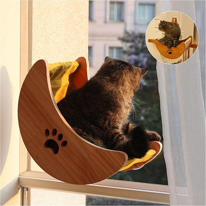 Cat Window Perch Hammock Bed with Strong Suction Cups, Space-Saving Window Cat Bed for Indoor Cats, Multi-Use Moon Shelf for Desk or Window