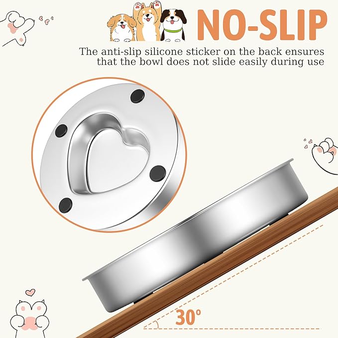 tchrules 2 Pack Slow Feeder Dog Bowls Stainless Steel, 2 Cups Metal Slow Eating Dog Bowl with Non-Slip Pads, Heart Pet Food Bowls for Small Medium Breed Dogs to Slow Down Eating Anti-Gulping