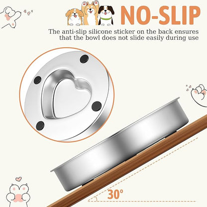 tchrules 2 Pack Slow Feeder Dog Bowls Stainless Steel, 2 Cups Metal Slow Eating Dog Bowl with Non-Slip Pads, Heart Pet Food Bowls for Small Medium Breed Dogs to Slow Down Eating Anti-Gulping