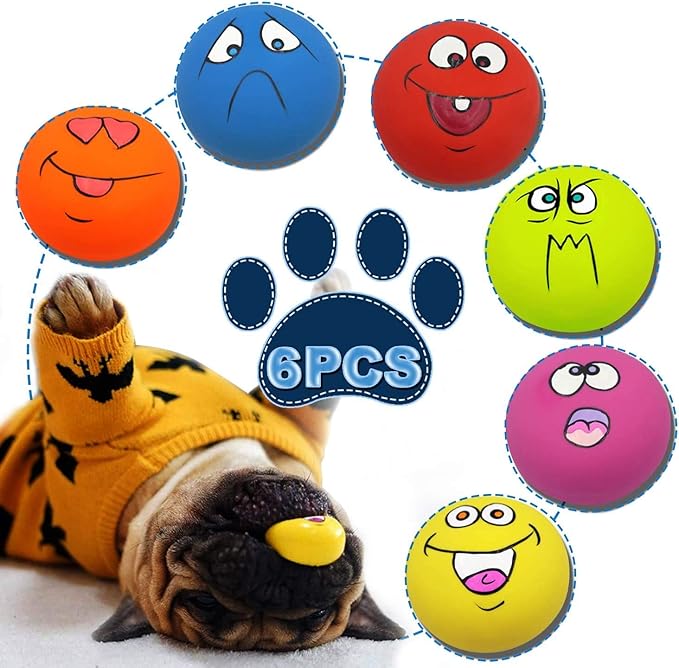 Latex Dog Chewing Squeaky Ball Toys Face Fetch Play Toy for Puppy Small Medium Pets Dog cat 6PCS/Set